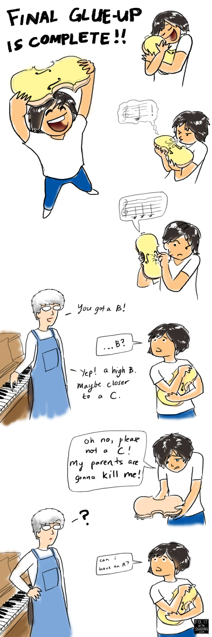 Final glue-up on violin body is complete. You got a B! 